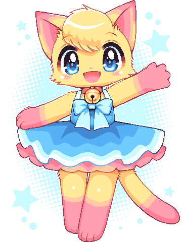 1girl, :d, animal_ears, animal_feet, animal_hands, bell, blue_bow, blue_dress