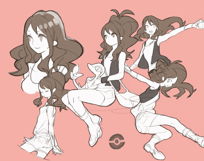 bag, boots, brown_hair, long_hair, no_hat, no_headwear, poke_ball_theme, pokemon
