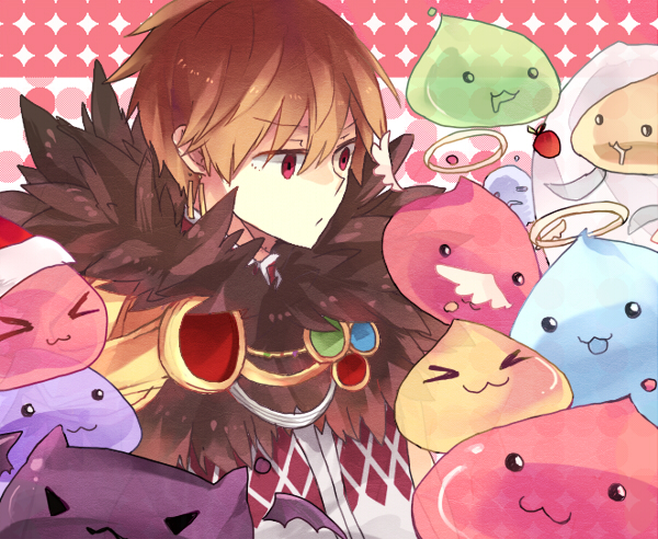 1boy, :3, angeling, archangeling, argyle_clothes, argyle_shirt, brown_hair, closed_mouth