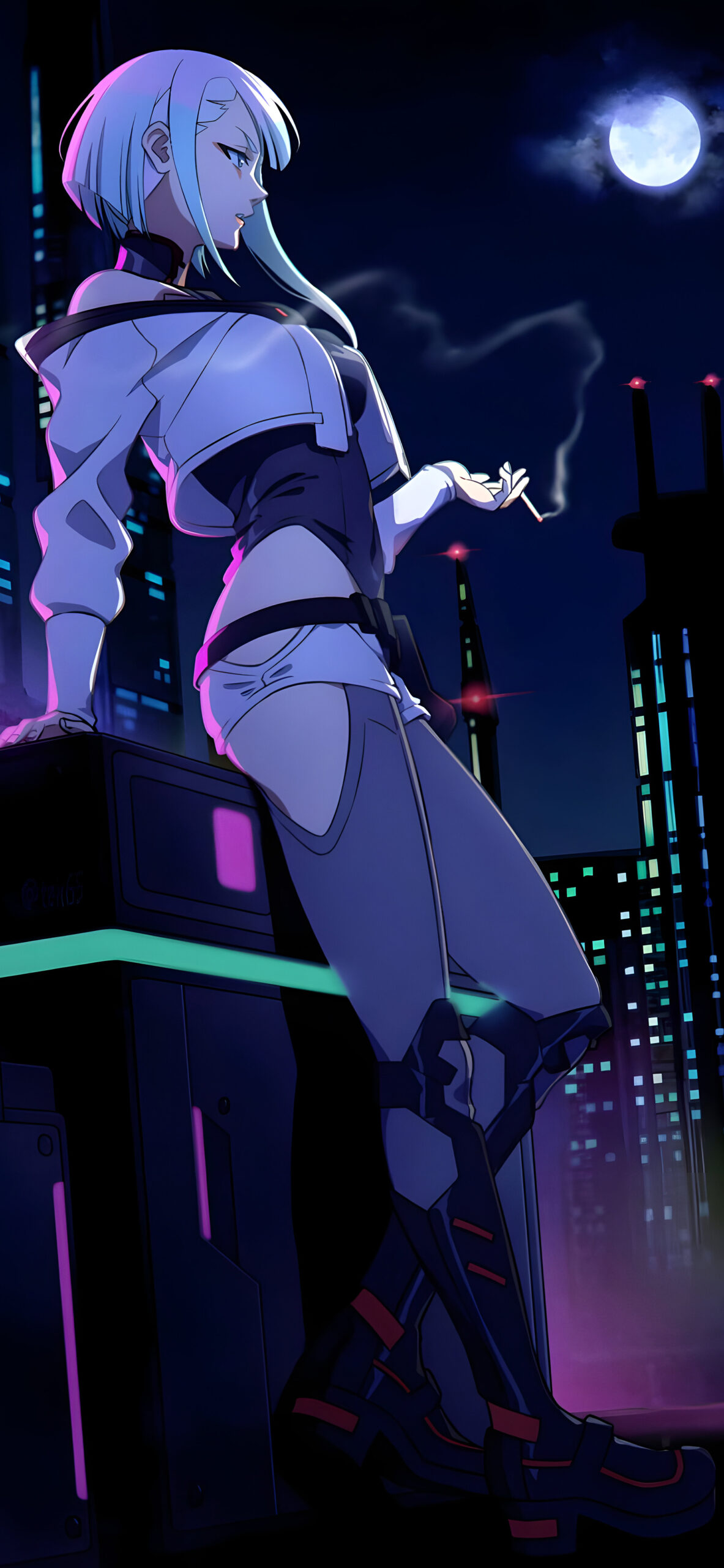 1girl, absurdres, artificial_eye, asymmetrical_hair, bare_shoulders, black_leotard, blunt_bangs, breasts