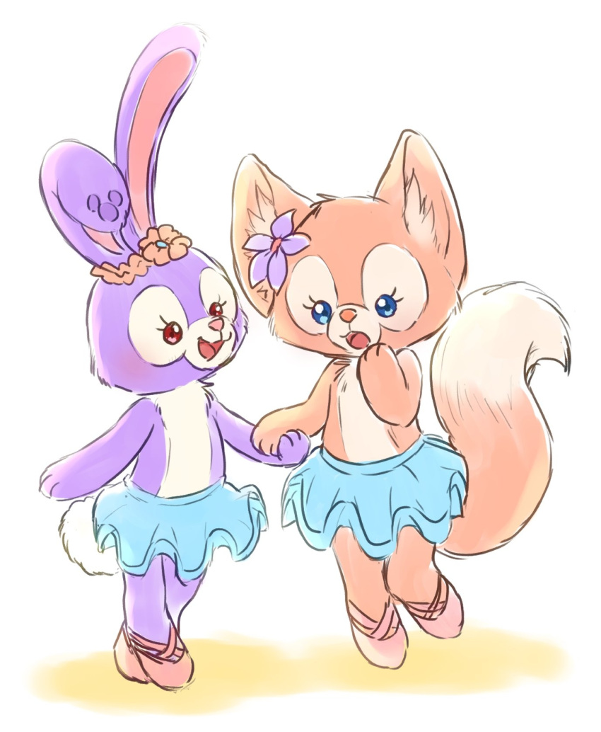 2girls, animal_ears, ballet_slippers, chusan_39, duffy_and_friends, fox, fox_ears, full_body