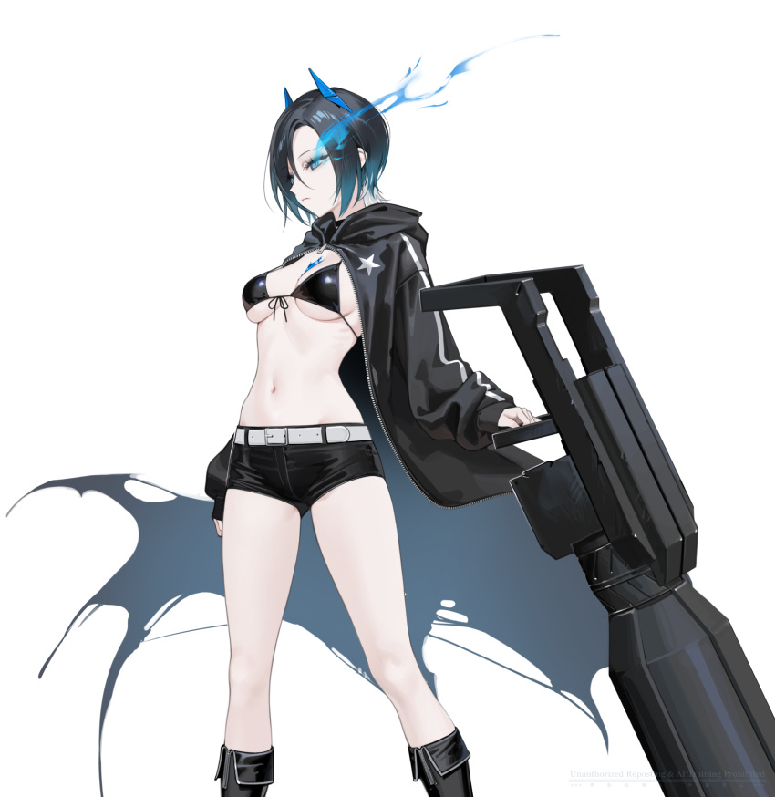 1girl, azur_lane, bikini, bikini_top_only, black_bikini, black_rock_shooter, black_rock_shooter_(character), black_rock_shooter_(character)_(cosplay)