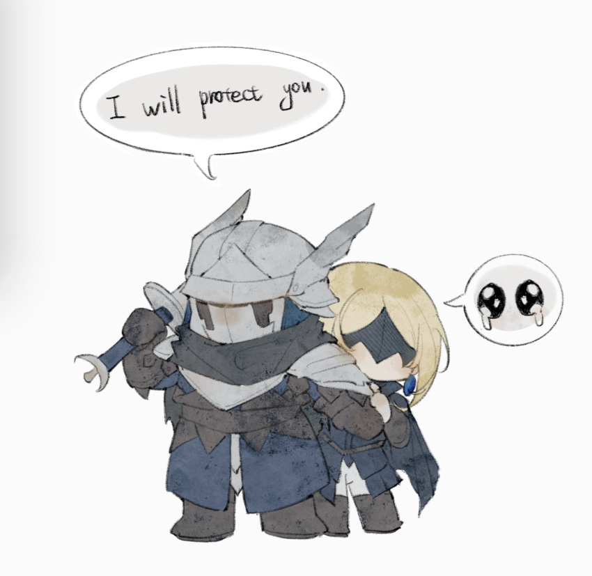 1boy, 1girl, 8989dfc8050a456, armor, blonde_hair, brother_and_sister, cape, chibi