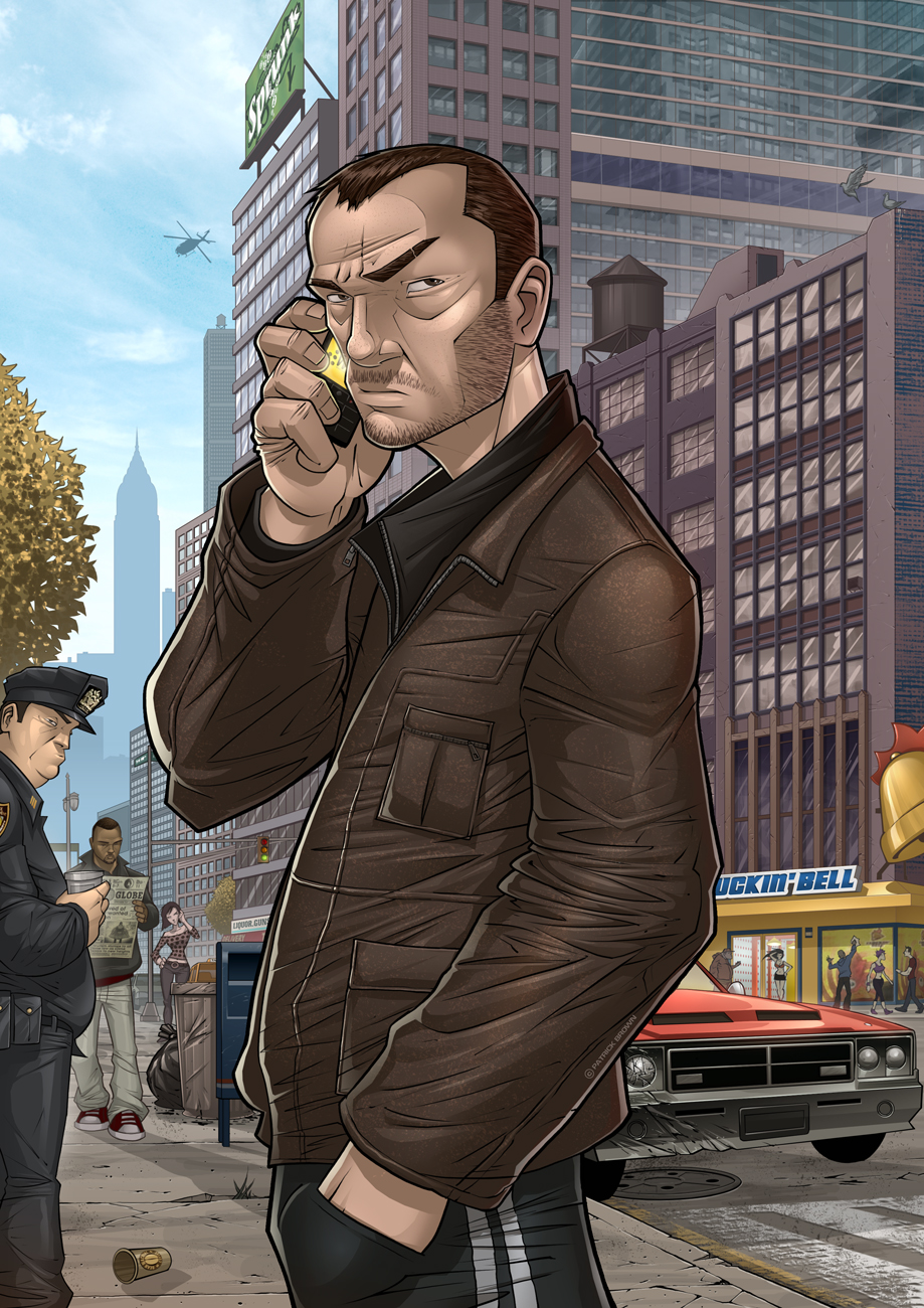 1boy, aircraft, brown_jacket, calling, car, city, cityscape, deviantart