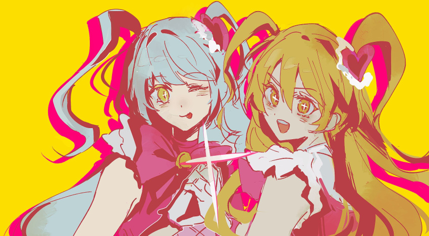 blonde_hair, blue_hair, bow, bowtie, bright_pupils, cosplay, cross-shaped_pupils, don_quixote_(project_moon)