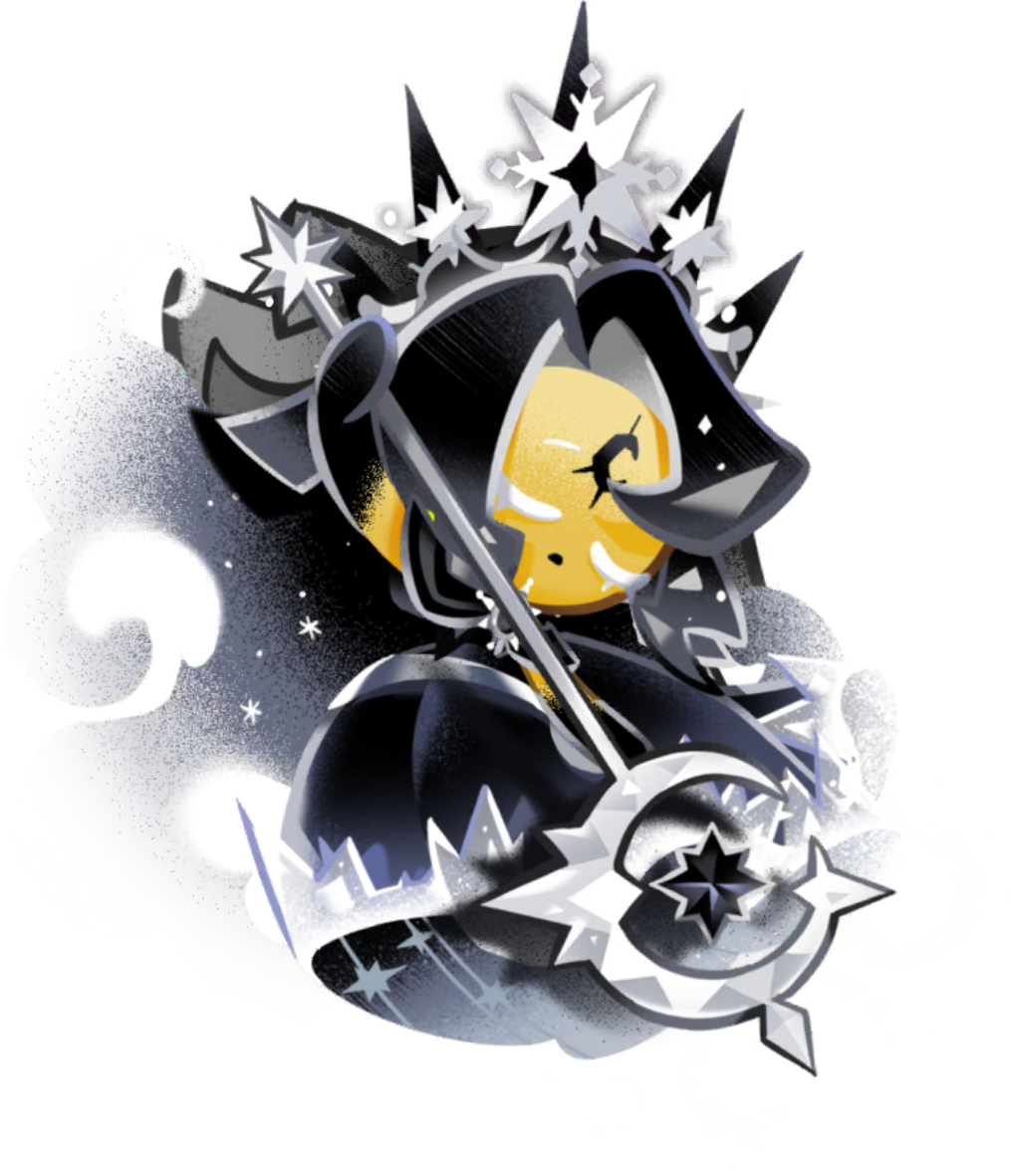 1girl, black_dress, black_gloves, black_hair, chibi, chibi_only, closed_eyes, cookie_run