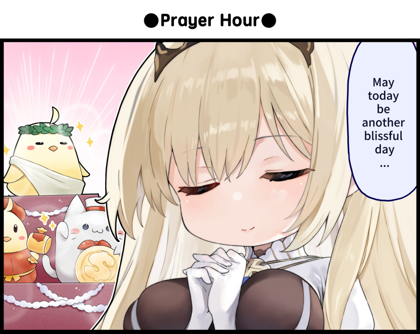 1girl, azur_lane, bird, blonde_hair, breasts, chibi, closed_eyes, closed_mouth