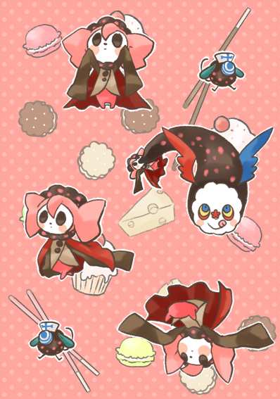 amane0213, charlotte_(madoka_magica), cheese, cookie, food, mahou_shoujo_madoka_magica, multicolored_eyes, no_humans