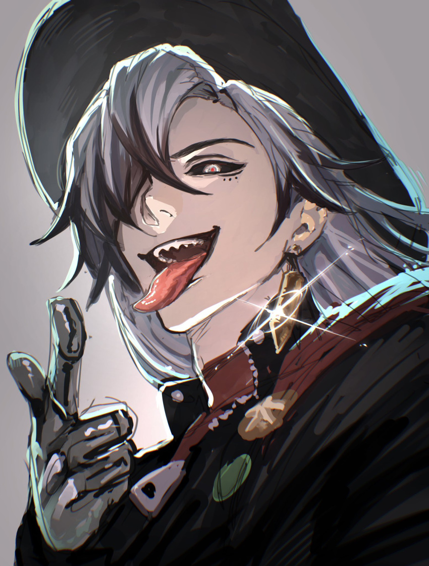 1boy, arm_up, black_hair, black_hat, black_jacket, black_sclera, boothill_(honkai:_star_rail), collared_jacket