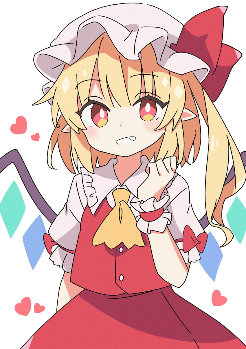 1girl, absurdres, ascot, black201_wav, blonde_hair, blush, bow, crystal