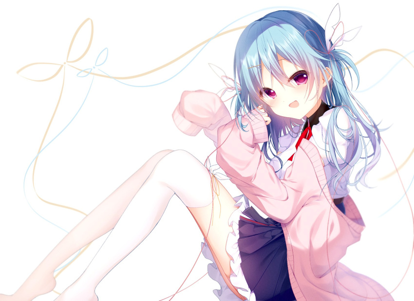 1girl, amatsuka_nanana, belt, black_belt, black_collar, black_skirt, blue_hair, blush