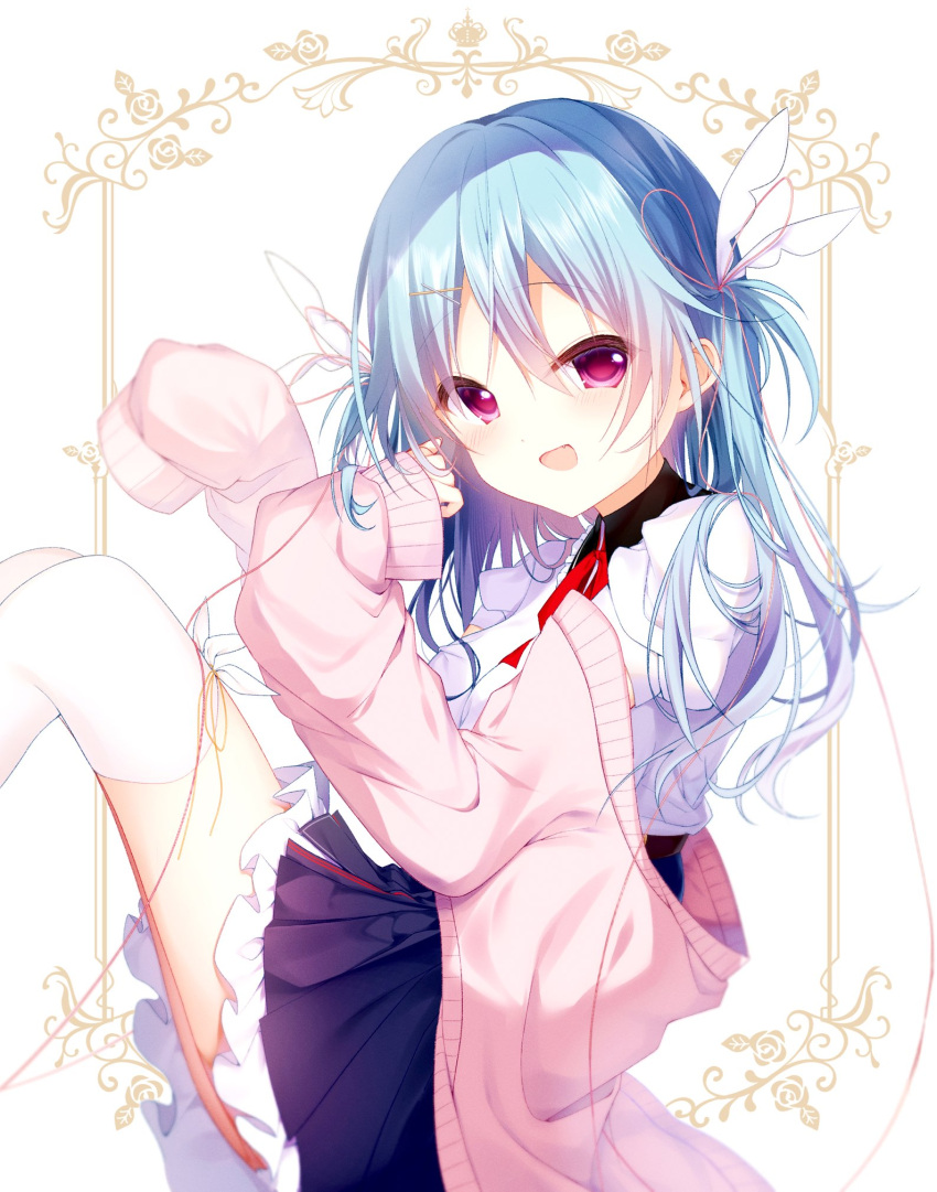 1girl, amatsuka_nanana, belt, black_belt, black_collar, black_skirt, blue_hair, blush