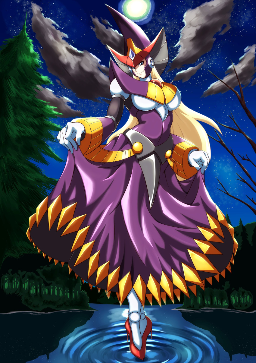 absurdres, android, armor, berkana_(mega_man), blonde_hair, blue_eyes, branch, breastplate