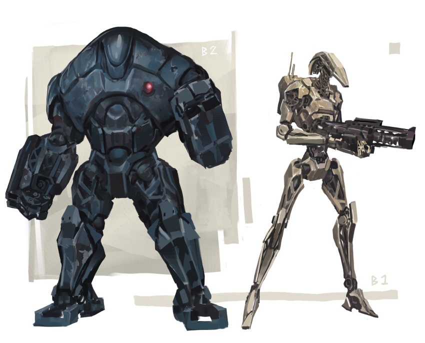 b1_battle_droid, b2_battle_droid, droid, energy_gun, full_body, highres, no_humans, robot