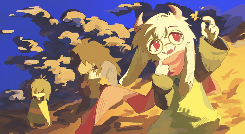 1boy, 1girl, 1other, androgynous, animal_ears, antenna_hair, black_hair, black_pants