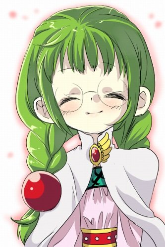 ^_^, braid, brooch, cape, closed_eyes, eyes_closed, glasses, green_hair