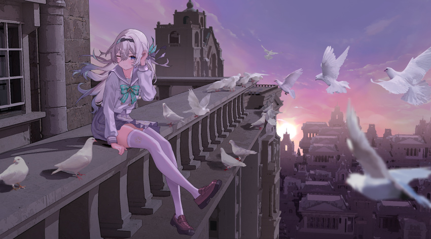 1girl, bow, bowtie, firefly_(honkai:_star_rail), firefly_(spring_missive)_(honkai:_star_rail), green_bow, green_bowtie, grey_hair