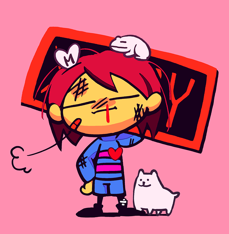 1other, 2016, 2d, =_=, ambiguous_gender, animal, annoying_dog, bandaid