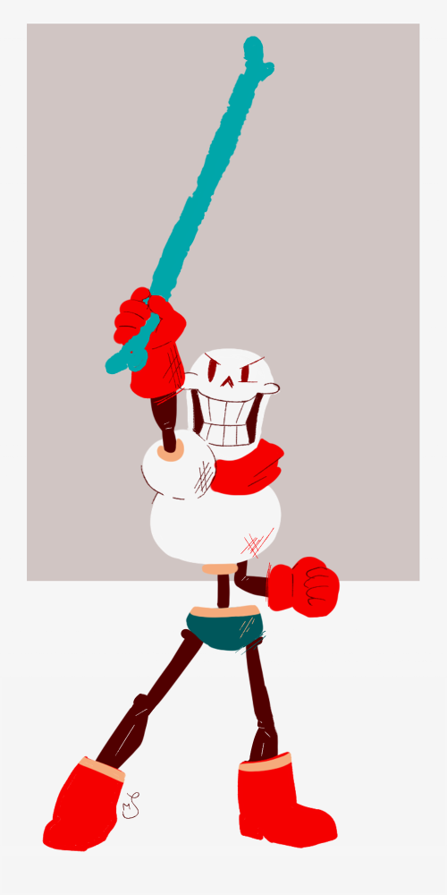 1boy, 2019, 2d, arm_up, armor, blue_shorts, boots, border, cape, clenched_hand, digital_media, full_body, gloves, grey_background, humanoid, jelloire, legs_apart, male, male_focus, male_only, monster, monster_boy, outside_border, papyrus_(undertale), red_boots, red_cape, red_gloves, shorts, signature, simple_background, skeleton, solo, teeth, two-tone_background, undead, undertale, utdr_(toby_fox), white_armor, white_background, white_border