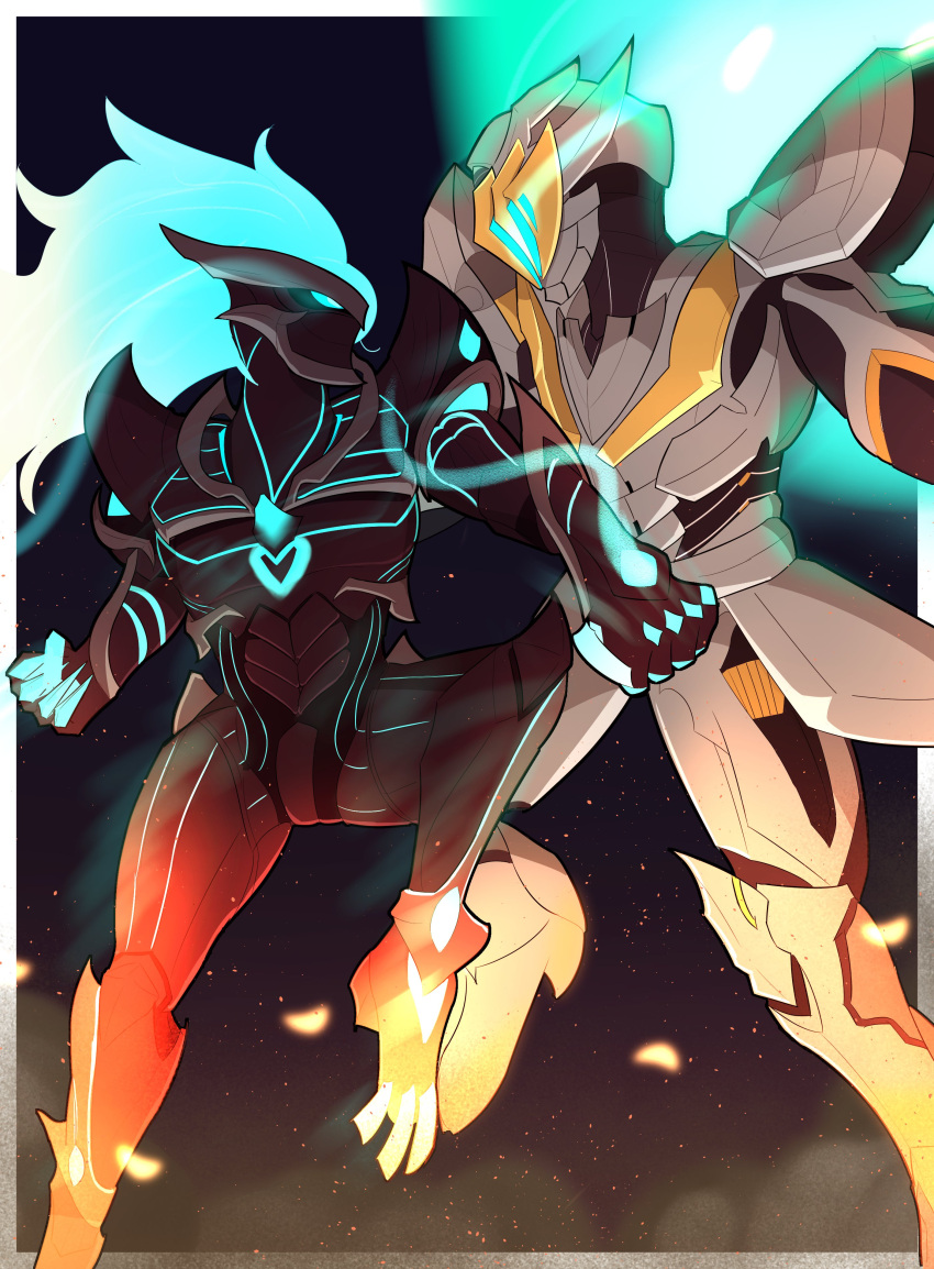 1boy, 1girl, absurdres, claws, crossover, eiyuu_densetsu, english_commentary, fiery_hair