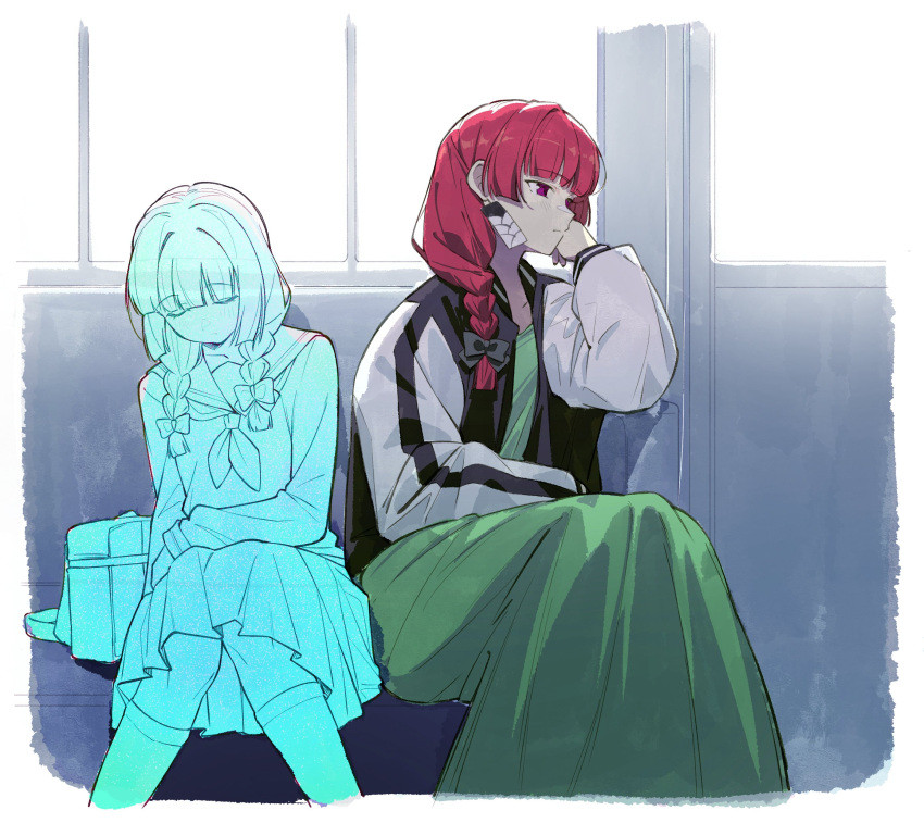 1girl, absurdres, arm_on_own_leg, bag, black_bow, black_bowtie, black_jacket, bocchi_the_rock!
