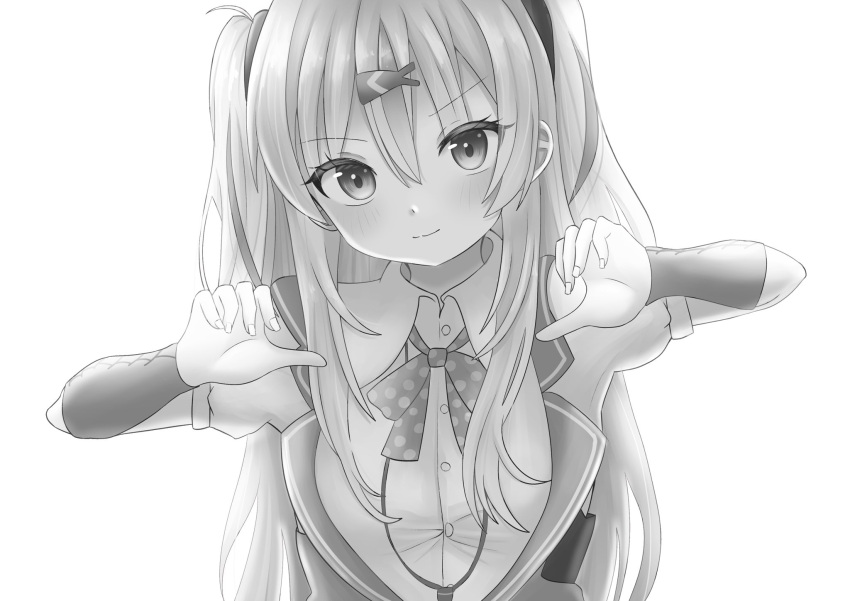 1girl, bow, bowtie, breasts, hair_ornament, heaven_burns_red, highres, kanikure12
