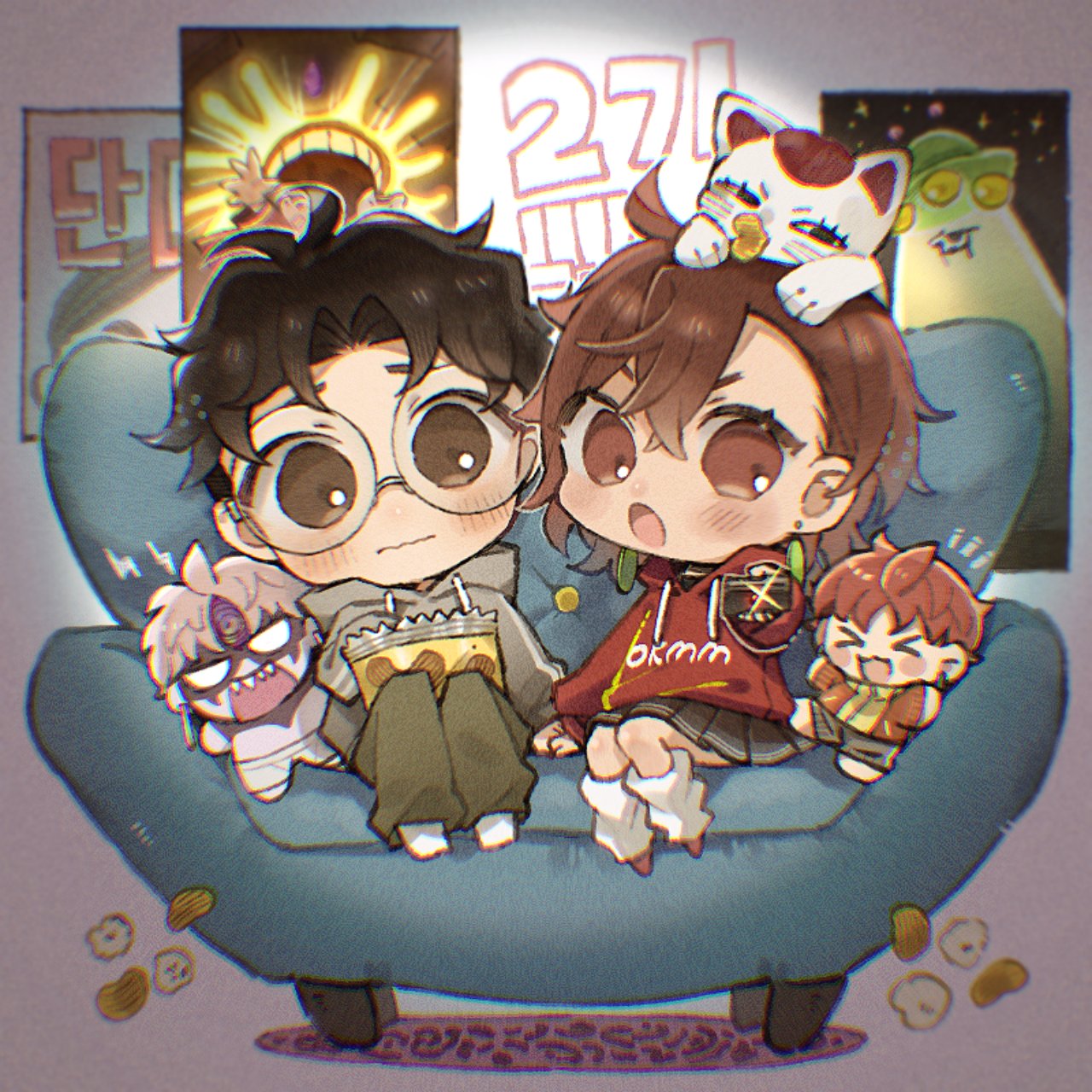 >_<, 2girls, 3boys, abduction, ayase_momo, black_hair, blush, blush_stickers