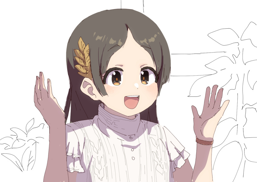 1girl, atama_ga_paan_(meme), brown_eyes, brown_hair, commentary_request, fuka_(kantoku), gakuen_idolmaster, hair_ornament