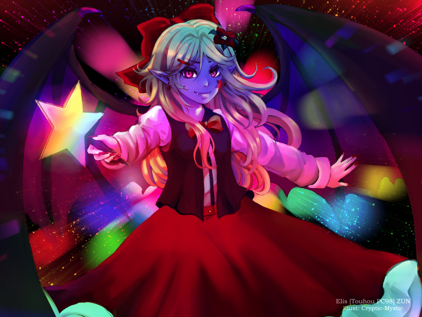 1girl, artist_name, blonde_hair, bow, character_name, copyright_name, cryptmyst, dress