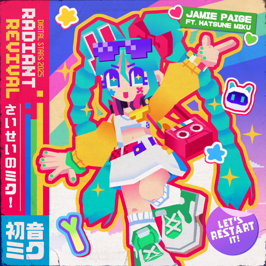 1girl, 3d, absurdres, album_cover, aqua_eyes, aqua_hair, bag, belt