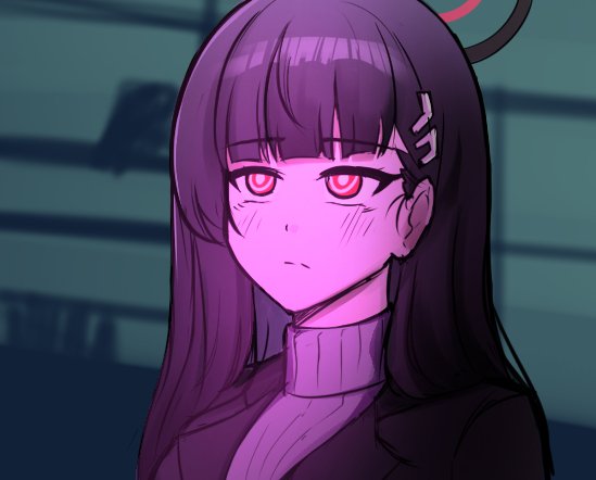 black_hair, black_halo, blade_runner_(series), blade_runner_2049, blazer, blue_archive, frown, goslingposting_(meme)