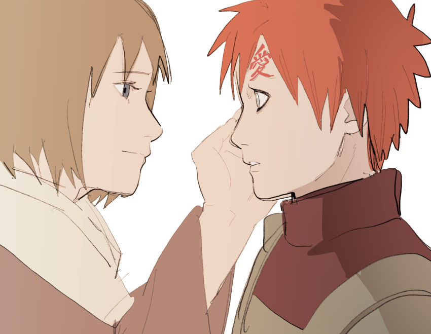 1boy, 1girl, absurdres, brown_hair, closed_mouth, eyelashes, from_side, gaara_(naruto)