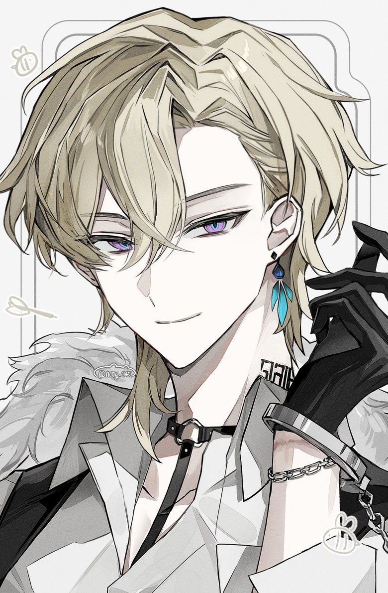 1boy, aventurine_(honkai:_star_rail), black_choker, black_gloves, blonde_hair, choker, closed_mouth, collared_shirt