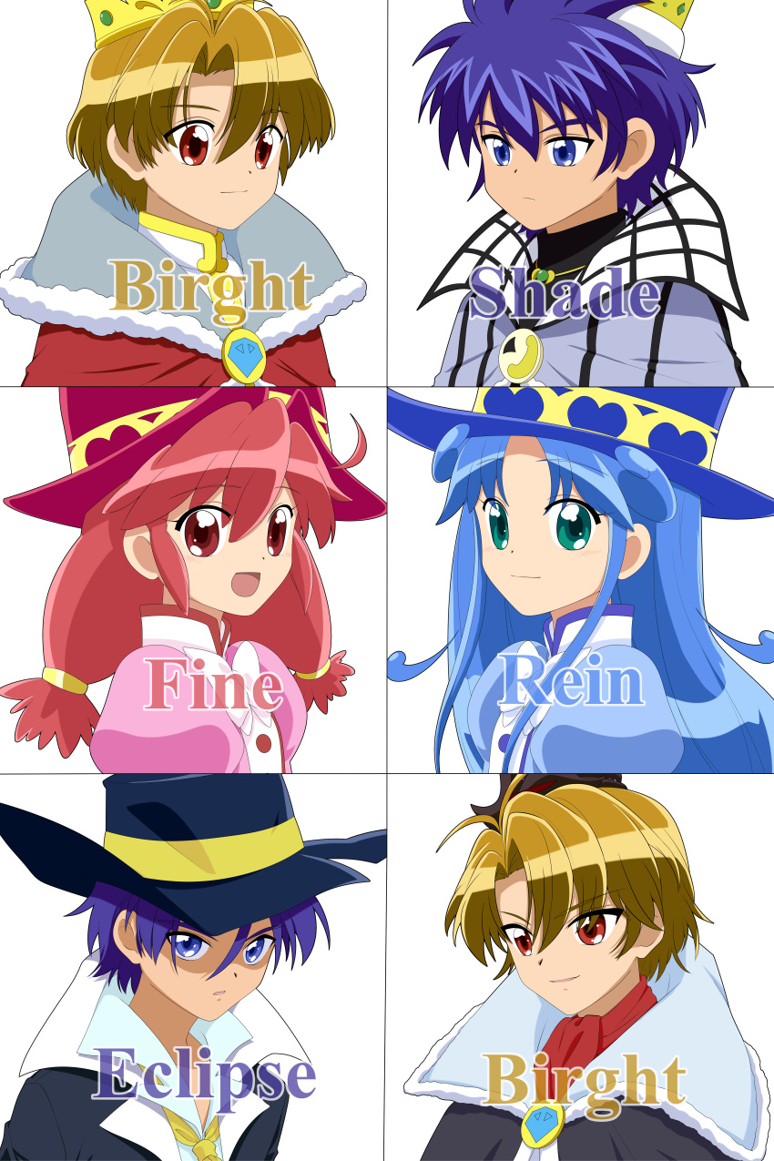 2boys, 2girls, :d, absurdres, ahoge, aqua_eyes, ascot, black_cloak