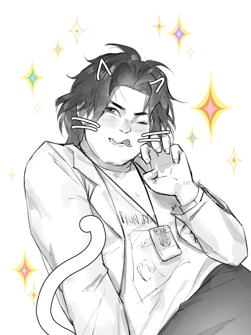 1boy, animal_ears, black_hair, bobby_(kpop_demon_hunters), cat_ears, cat_tail, claw_pose, closed_mouth