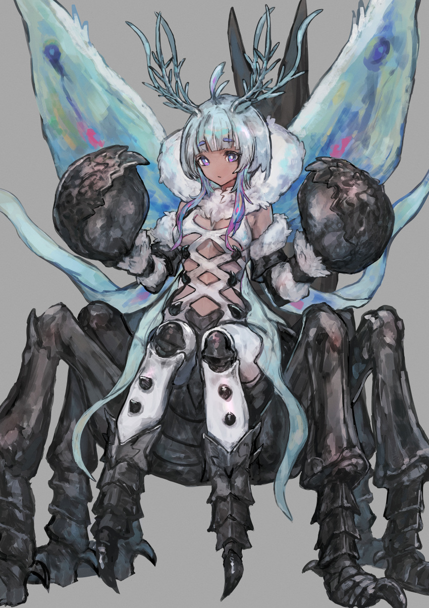1girl, absurdres, antennae, arthropod_girl, arthropod_limbs, breasts, bug, criss-cross_straps
