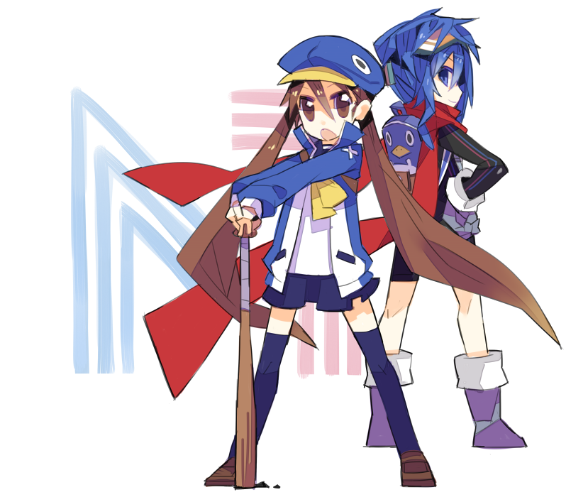 backpack, bag, baseball_bat, blue_eyes, blue_hair, boots, brown_eyes, brown_hair