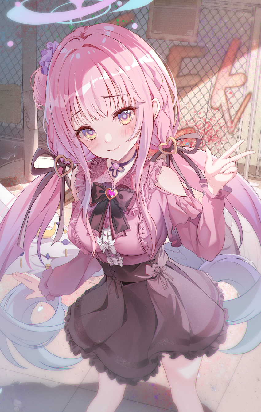 1girl, absurdres, alternate_costume, black_bow, black_bowtie, black_skirt, blue_archive, blush
