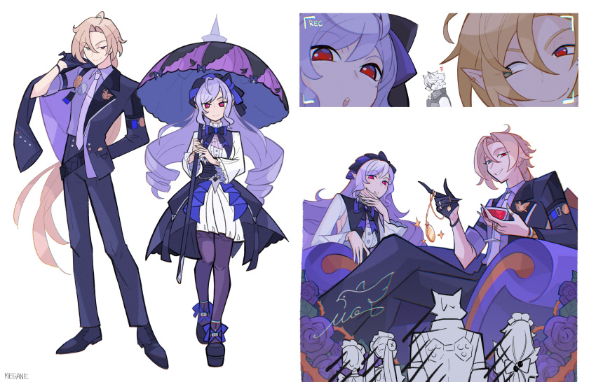 2boys, 4girls, absurdres, alexandrina_sebastiane, anger_vein, animal_ears, artist_name, black_jacket