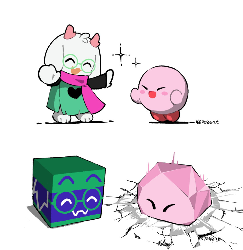 1boy, 7080at, animal_ears, artist_name, blush_stickers, closed_eyes, crack, cracked_floor