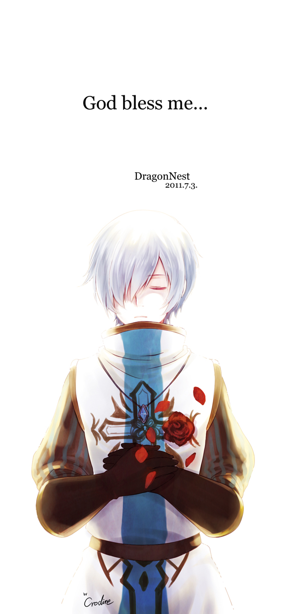 1boy, black_gloves, black_shirt, cleric_(dragon_nest), closed_eyes, closed_mouth, commentary_request, copyright_name