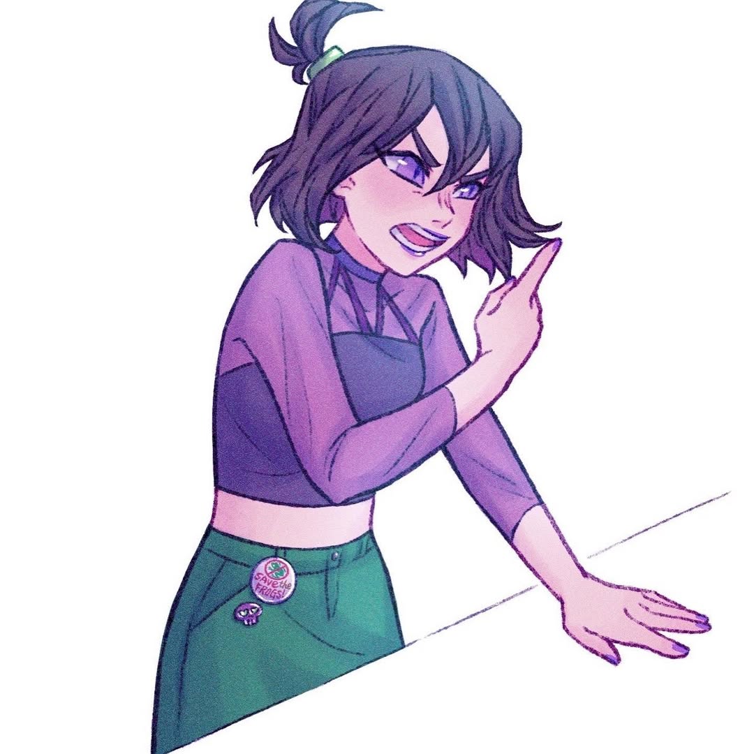 1girl, alternate_costume, black_hair, black_shirt, byghostface, crop_top, danny_phantom, green_skirt