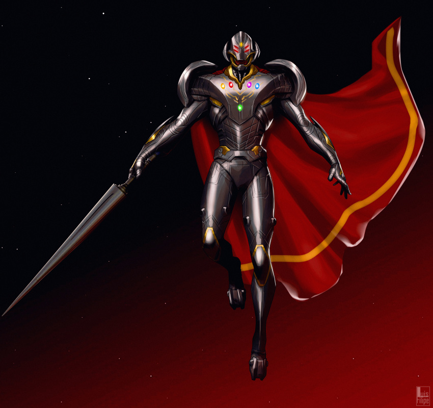 1boy, absurdres, avengers_(series), cape, filipe_sca, full_body, highres, holding