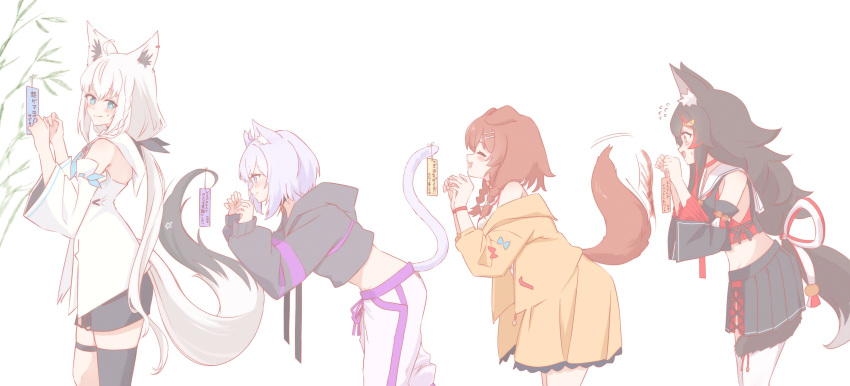 4girls, absurdres, animal_ear_fluff, animal_ears, black_hair, blue_eyes, brown_hair, cat_ears