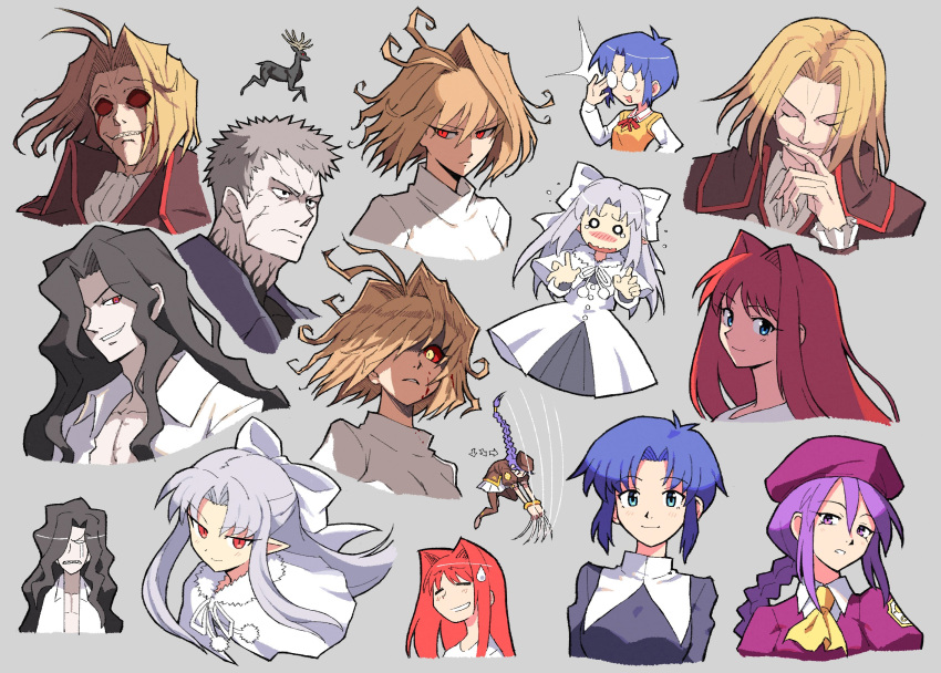 4boys, 6+girls, angry, aozaki_aoko, arcueid_brunestud, black_hair, blonde_hair, blue_hair