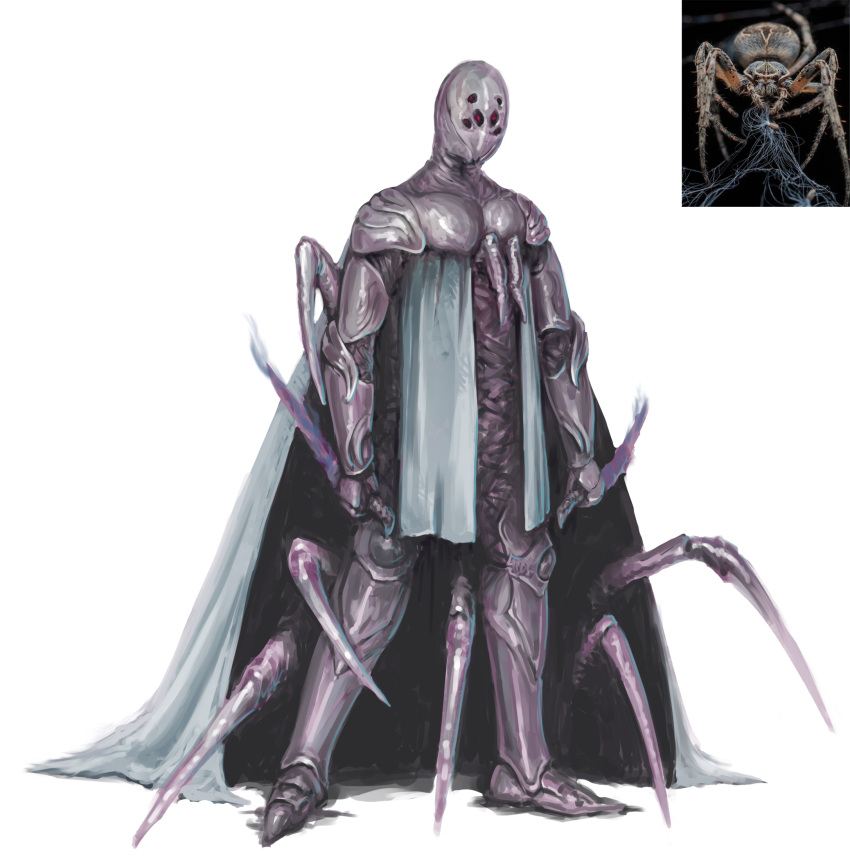 1boy, armor, arthropod_boy, bug, cape, commentary, creature_and_personification, dagger