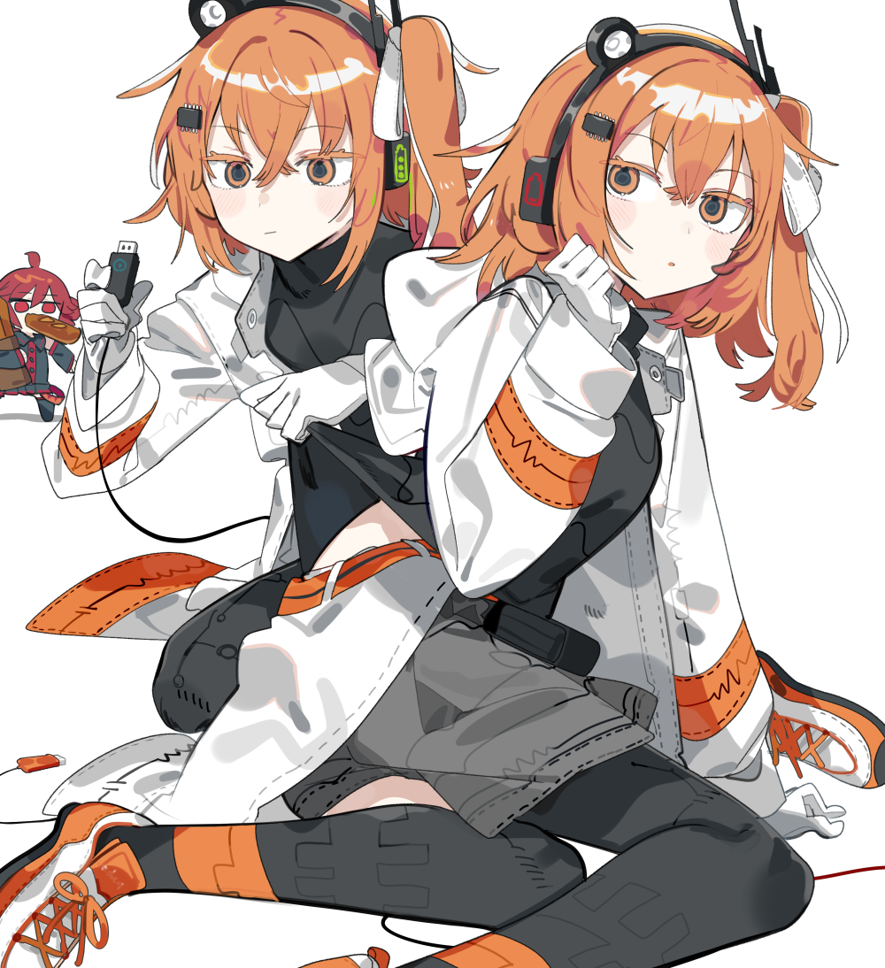 2girls, a.i._voice, baguette, black_thighhighs, bread, closed_mouth, commentary, food