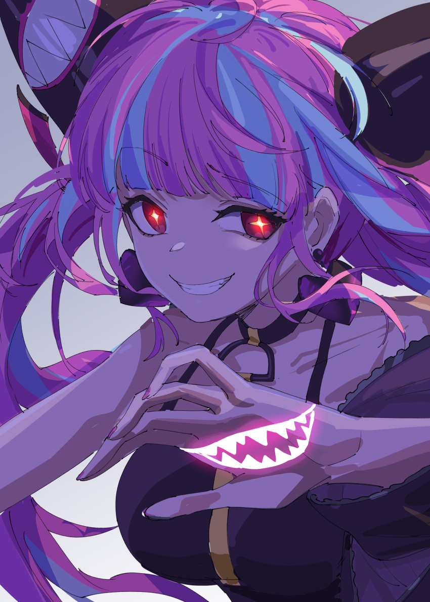 1girl, absurdres, bang_dream!, bare_shoulders, blue_hair, blunt_bangs, breasts, bright_pupils
