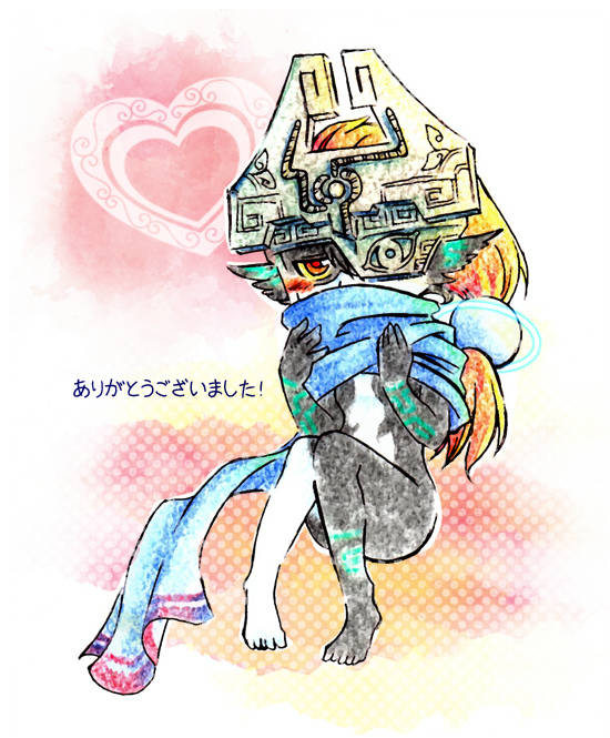 1girl, black_skin, blue_scarf, blush, chatan_(160429), colored_sclera, colored_skin, glowing_tattoo