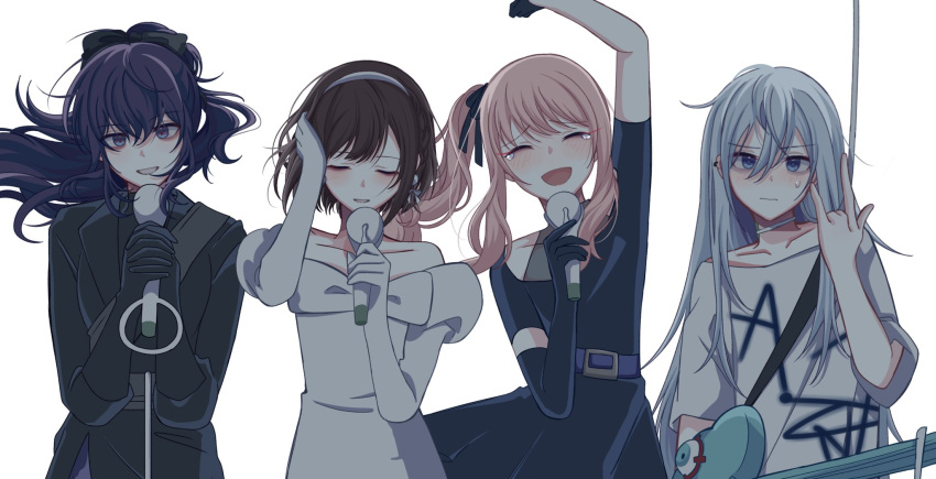 1other, 25-ji_nightcord_de._(project_sekai), 3girls, \m/, akiyama_mizuki, alien_stage, arm_up, arrow_(symbol)